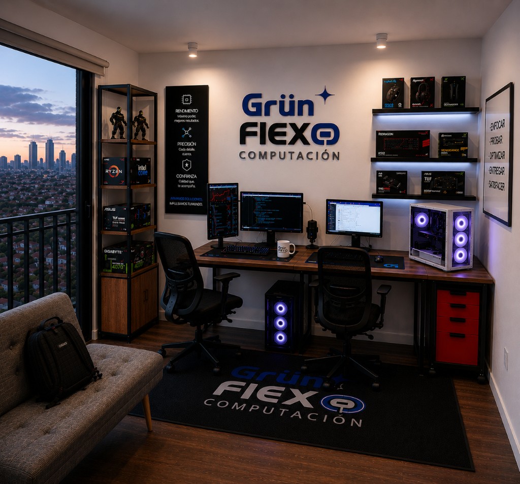 Oficina GrünFlex Computación — estaciones de trabajo